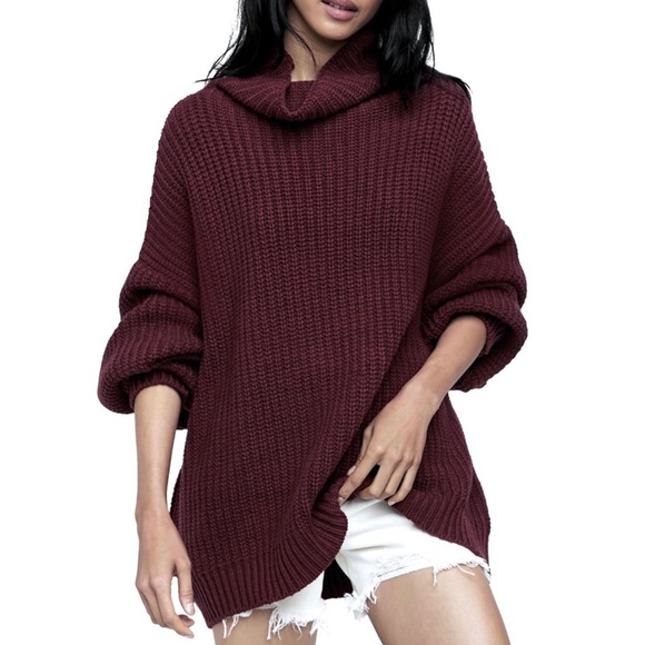 FREE PEOPLE MAROON TURTLENECK SWEATER - Picture 1 of 10